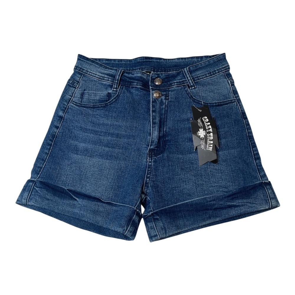 Crazy Train Embroidered High Rise Back Pocket Dark Wash Shorts Womens size M